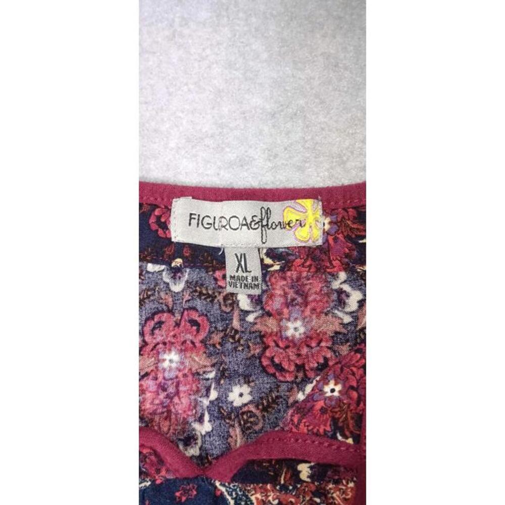 anthropologie fig and flower Blouse top Womens Size XL Maroon Patchwork Design - Picture 2 of 11